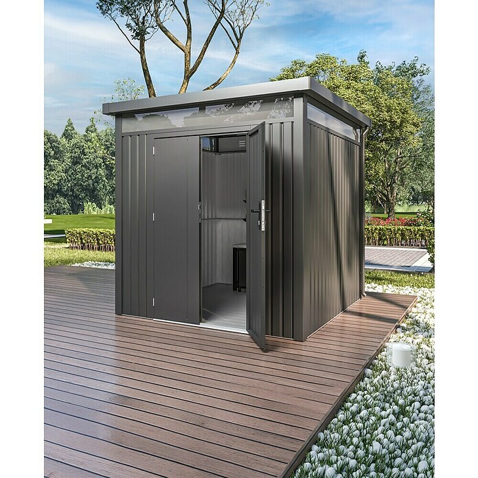 Gardol Gerätehaus Cubus (Außenmaß inkl. Dachüberstand (B x T): 230 x 230 cm, Metall, Schwarz) | BAUHAUS
