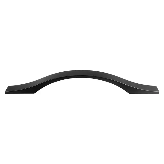 Rei Möbelgriff - Lochabstand: 128 mm, Aluminium, Schwarz, Rustikal - Schlanker, mattschwarzer, elegant geschwungener Griff für Schränke und Schubladen.