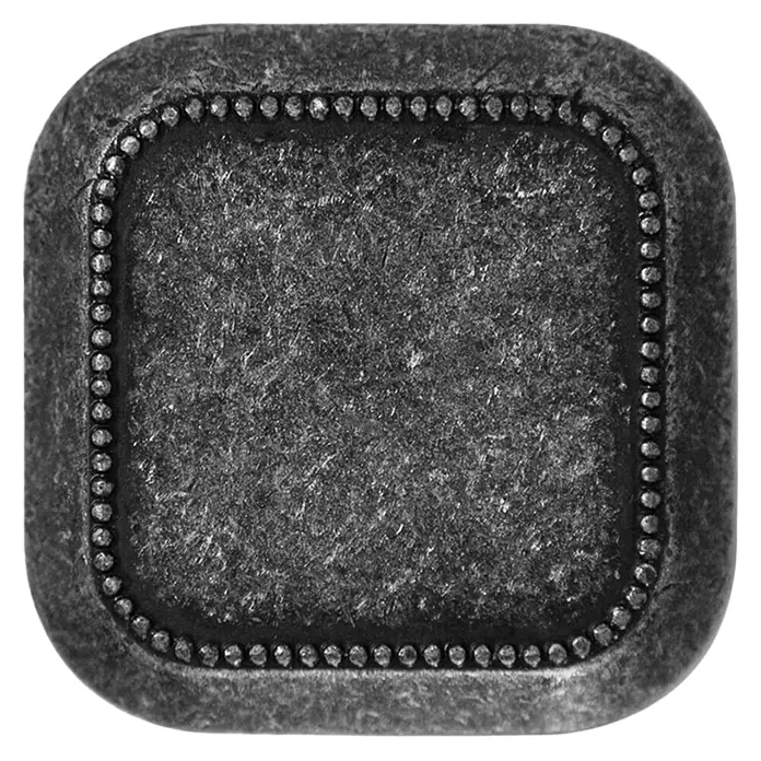 Rei Möbelknopf - Durchmesser: 30 mm, Zinn, L x H: 30 x 22 mm - Dunkler, metallischer Quadratknopf mit abgerundeten Ecken und Perlenrand.