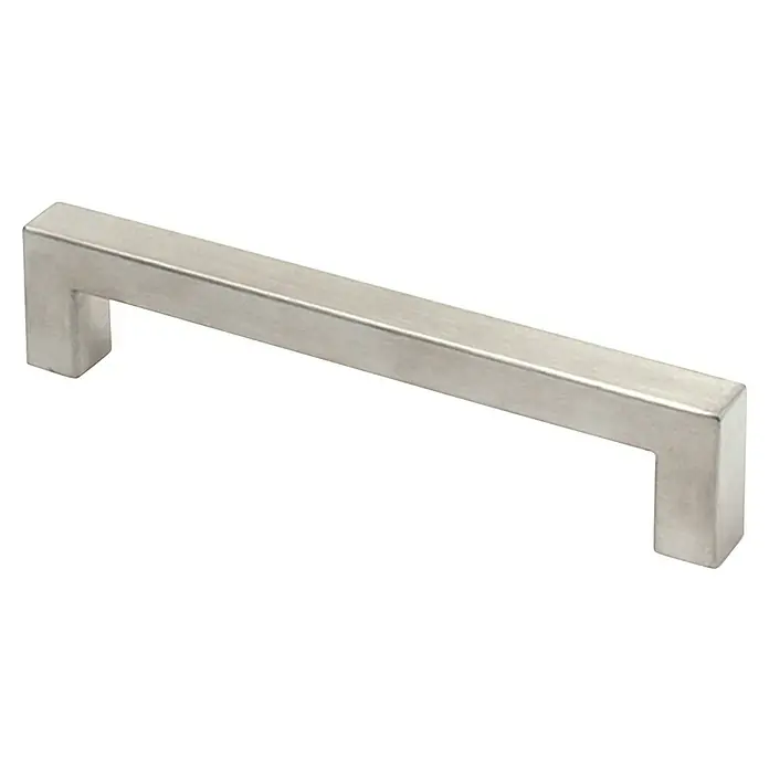 Rei Möbelgriff - L x B x H: 140 x 12 x 35 mm, Lochabstand: 128 mm, Stahl, Edelstahl - Moderner rechteckiger gebürsteter silberner Möbelgriff.