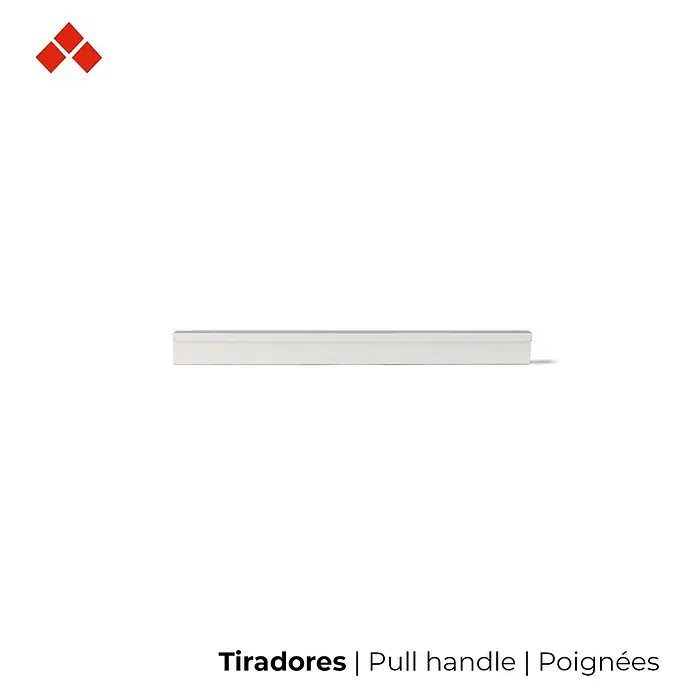 Rei Möbelgriff - Lochabstand: 32 mm, Aluminium, Chrom, Industrie, L x B x H: 44 x 11 x 17 mm - Ein moderner, rechteckiger Zuggriff in Weiß oder Hellgrau, geeignet für Türen oder Schubladen.