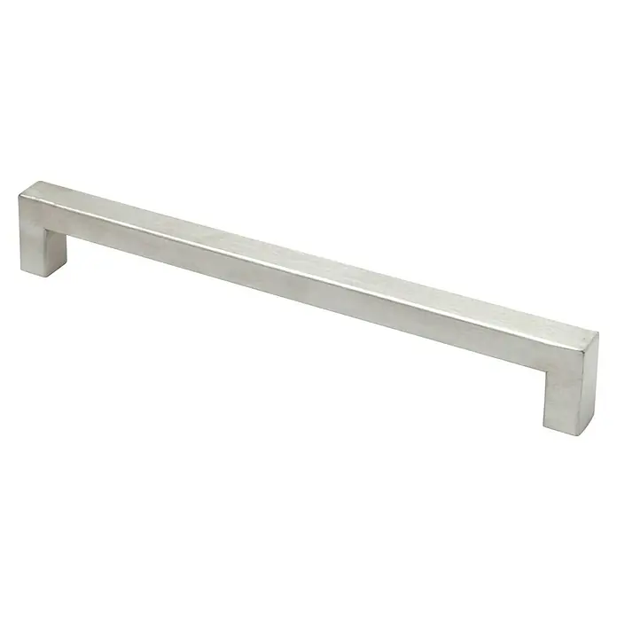 Rei Möbelgriff - L x B x H: 205 x 12 x 32 mm, Lochabstand: 192 mm, Stahl, Nickel - Gebürsteter, silberner Stangengriff mit quadratischem Profil.