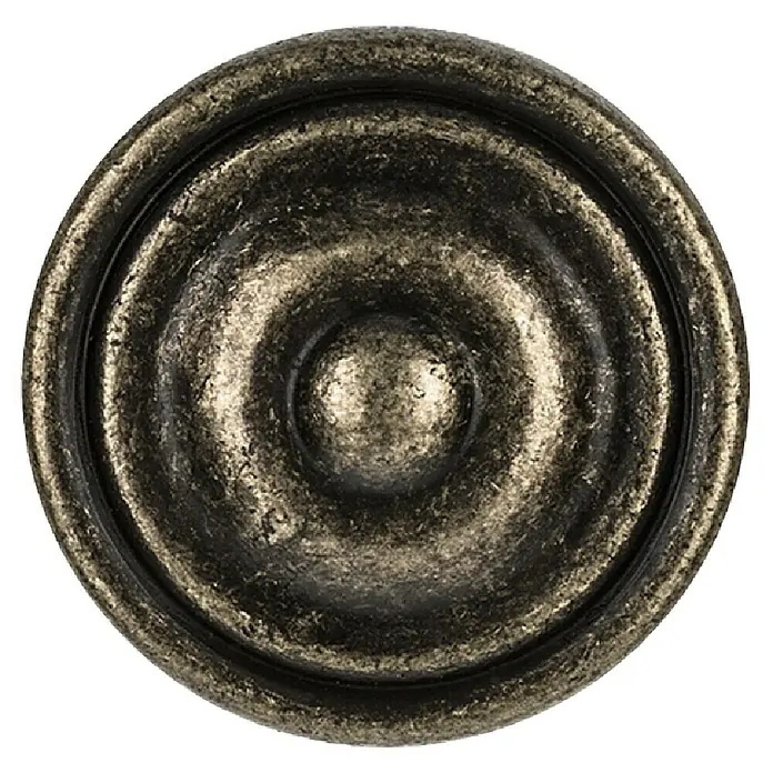 Rei Möbelknopf - Ø x H: 35 x 26 mm, Antikes Messing - Runder Knopf aus antikem Bronze mit texturierten konzentrischen Ringen.