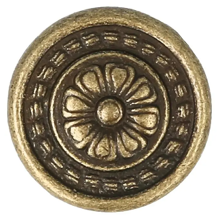 Rei Möbelknopf - Ø x H: 30 x 18 mm, Messing - Runder Knopf aus antikem Messing mit geprägtem floralem Ornament.