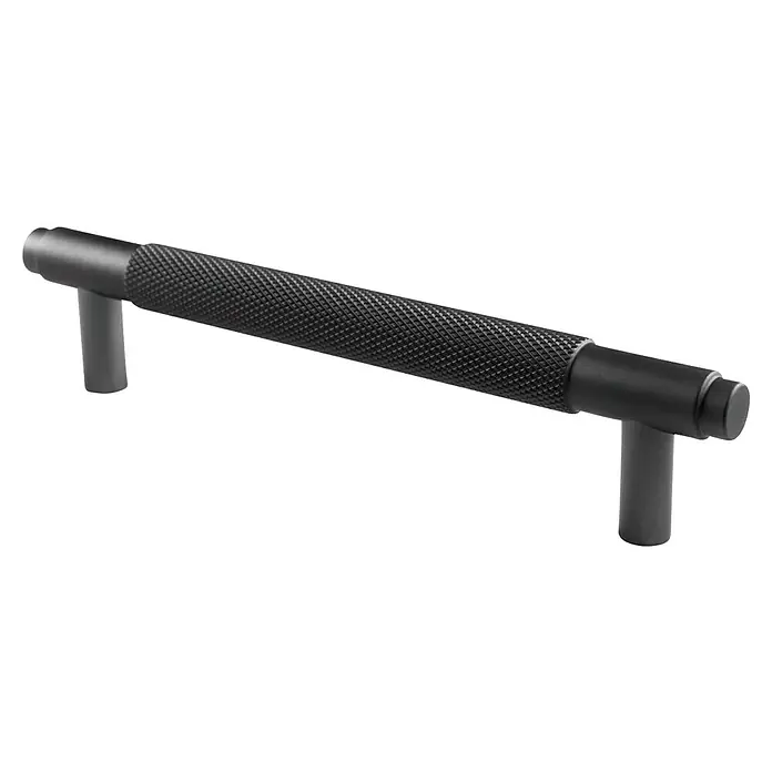 Rei Möbelgriff - Lochabstand: 128 mm, Aluminium, Schwarz, Trend - Schwarzer gerändelter Möbelgriff mit matter Oberfläche.
