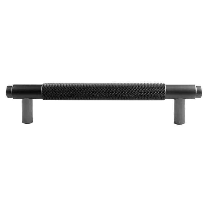 Rei Möbelgriff - Lochabstand: 128 mm, Aluminium, Schwarz, Trend - Schwarzer Metallgriff mit gerändelter Oberfläche, geeignet für Schubladen, Schränke oder Werkzeuge.