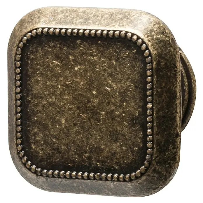 Rei Möbelknopf - Durchmesser: 30 mm, Antikes Messing, L x H: 30 x 22 mm - Vierkant-Möbelknauf aus Antikmessing mit abgerundeten Ecken und Perlenrand.