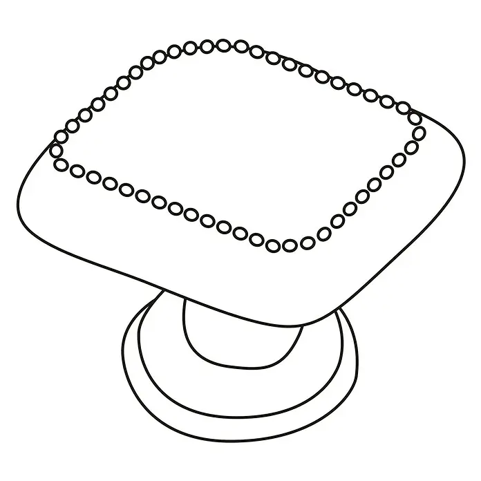 Rei Möbelknopf - Durchmesser: 30 mm, Antikes Messing, L x H: 30 x 22 mm - Umrisszeichnung einer Perlenkette, die auf einem Schmuckständer ruht.