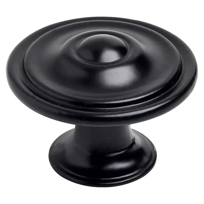 Rei Möbelknopf - Ø x H: 35 x 26 mm, Schwarz - Mattschwarzer runder Möbelknauf mit erhabener Mitte und dekorativen Ringen.