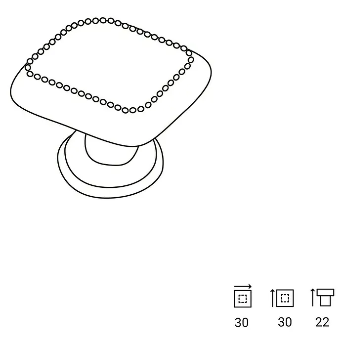 Rei Möbelknopf - Durchmesser: 30 mm, Schwarz, L x H: 30 x 22 mm - Monochromatische Strichzeichnung eines dekorativen Möbelknaufs mit quadratischer Oberseite, Perlenkante und gestuftem Sockel.