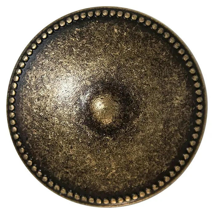 Rei Möbelknopf - Durchmesser: 30 mm, Antikes Messing, L x H: 30 x 24 mm - Runder Knopf aus antikem Bronzemetall mit erhöhter Mitte und dekorativem Perlenrand.