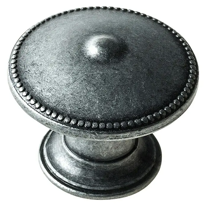 Rei Möbelknopf - Durchmesser: 30 mm, Zinn, L x H: 30 x 24 mm - Silberfarbener Möbelknauf mit runder, texturierter Platte und perlenbesetztem Rand.