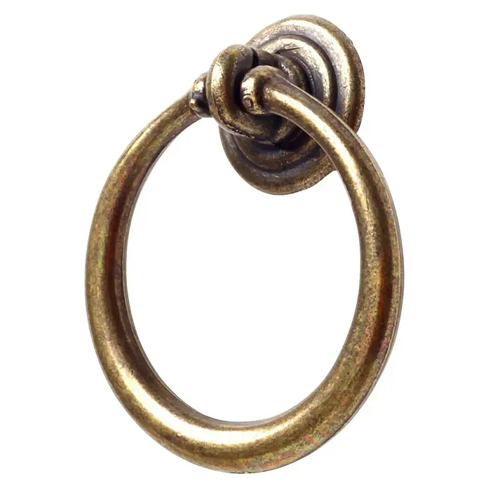 Rei Tirador para muebles - Diámetro: 32 mm, Cuero viejo - Tirador de anillo de latón antiguo con base decorativa.