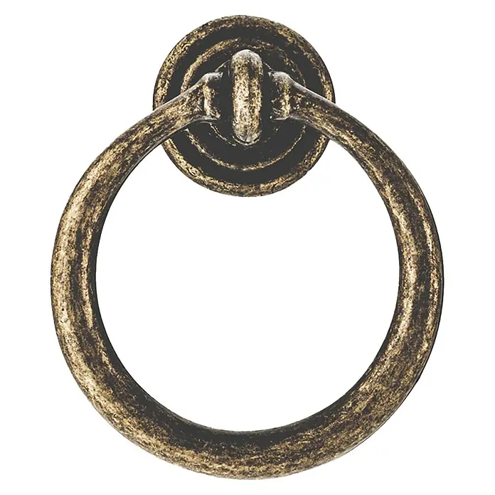 Rei Möbelgriff - Durchmesser: 32 mm, Antikes Messing - Antiker Messing-Ringgriff mit dekorativer runder Rückenplatte für Möbel.