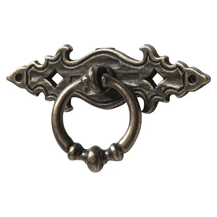 Rei Möbelgriff - Lochabstand: 80 mm, Sonstige, Antikes Messing - Antiker, verzierter Metallringgriff für Schubladen.