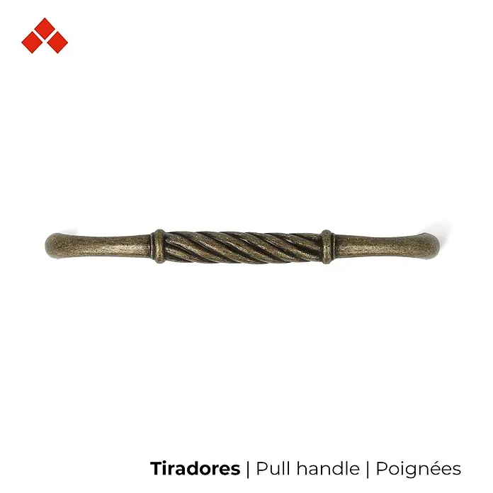 Rei Möbelgriff Braided - Lochabstand: 128 mm, Sonstige, Antikes Messing, Gebogen - Antiker Messingzuggriff mit gedrehtem Mittelteil.