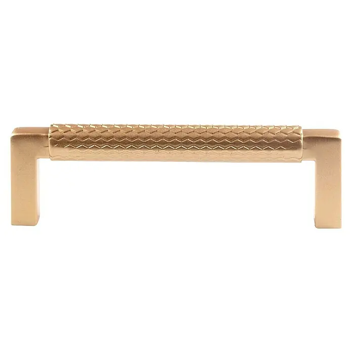 Rei Möbelgriff - Lochabstand: 96 mm, Aluminium, Gold, L x B x H: 105 x 12 x 32 mm - Goldfarbener Metallgriff mit strukturierter, gemusterter Grifffläche.