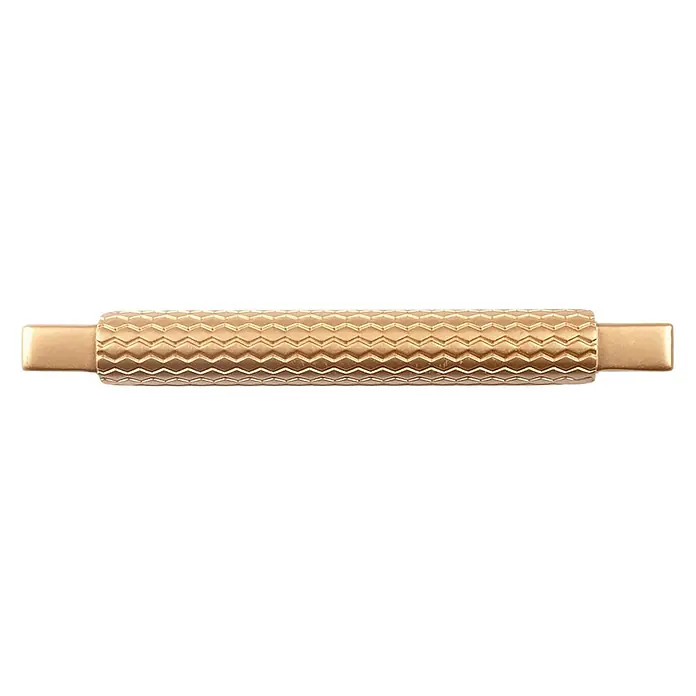 Rei Möbelgriff - Lochabstand: 96 mm, Aluminium, Gold, L x B x H: 105 x 12 x 32 mm - Goldfarbener Adapter mit zylindrischem Körper, der ein Zickzackmuster und glatte, rechteckige Enden aufweist.
