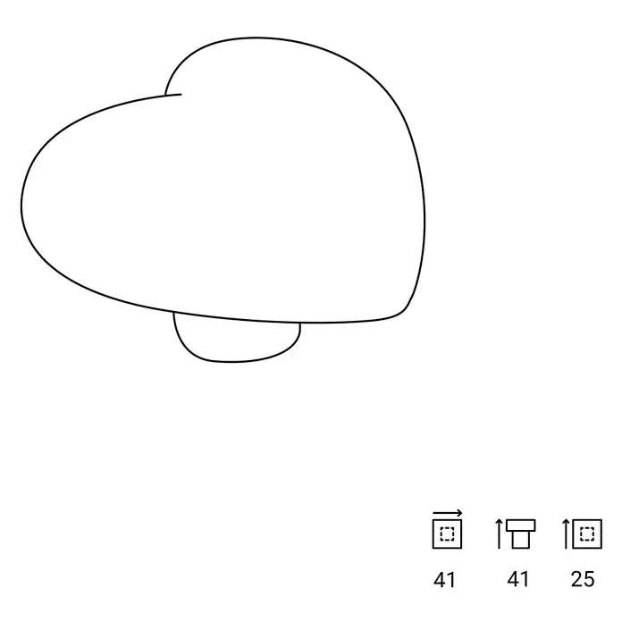 Rei Möbelknopf - Durchmesser: 41 mm, Kunststoff, Pink - Technisches Diagramm einer Pilzkontur mit drei Symbolen für horizontale Position (41), Höhe (41) und interne vertikale Dimension (25).
