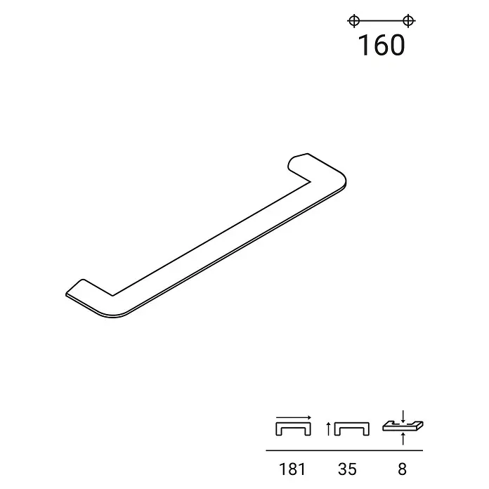 Rei Möbelgriff - Lochabstand: 160 mm, Sonstige, Stahl - Langer L-förmiger Stangengriff mit 160 mm Bohrabstand.
