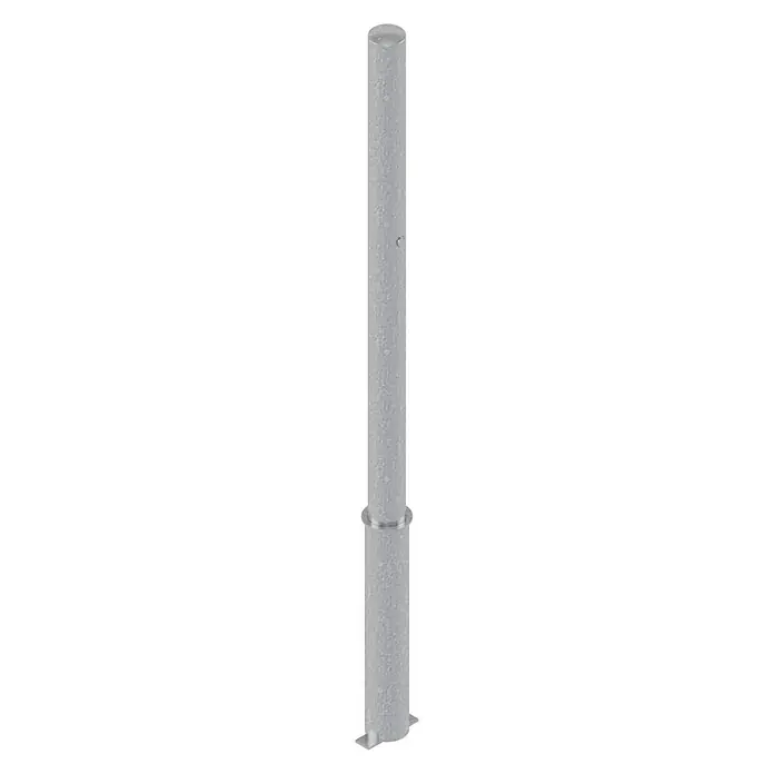 Schake Sperrpfosten - Ø x H: 60 x 1.300 mm, Edelstahl, Einbetonieren, Silber, Profilzylinderschloss - Abbildung einer Pfostenstütze aus Metall, die eine solide und zuverlässige Basis für verschiedene Anwendungen bietet.