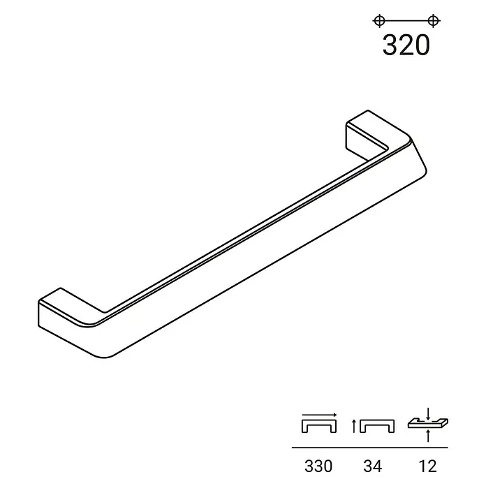 Rei Möbelgriff - Lochabstand: 320 mm, Sonstige, Schwarz, L x B x H: 330 x 12 x 34 mm - Moderner Möbelgriff, 320mm Bohrabstand, Gesamtmaße 330x34x12mm.