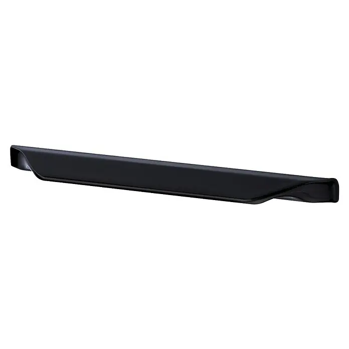 Rei Möbelgriff - Lochabstand: 96 mm, Aluminium, Schwarz - Schlankes, dunkelgraues Bauteil mit matter Oberfläche und gebogenen Enden, evtl. Griff oder Verkleidung.