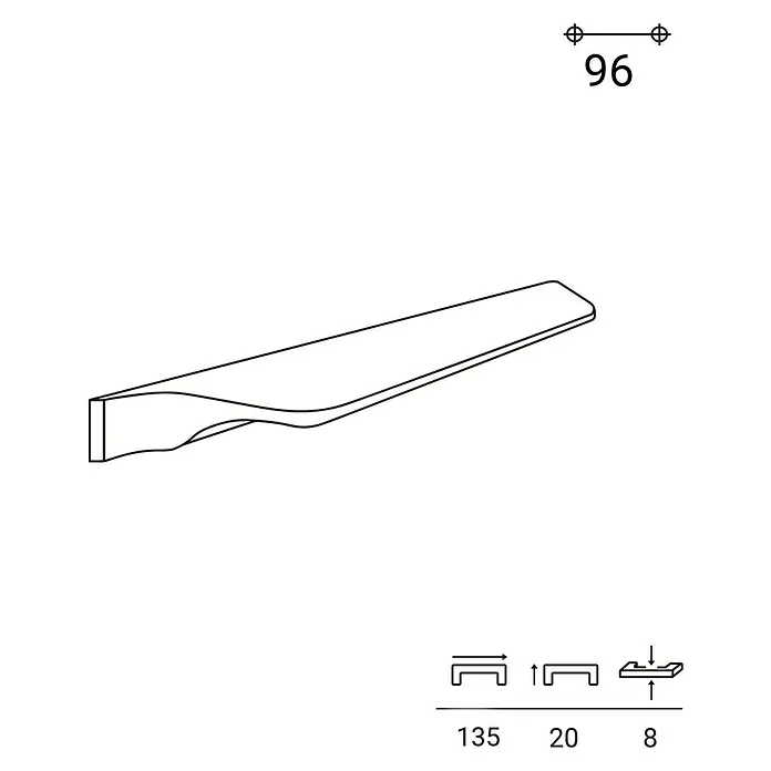 Rei Möbelgriff - Lochabstand: 96 mm, Aluminium, Schwarz - Eleganter, gebogener Möbelgriff, 135 mm lang mit 96 mm Lochabstand.