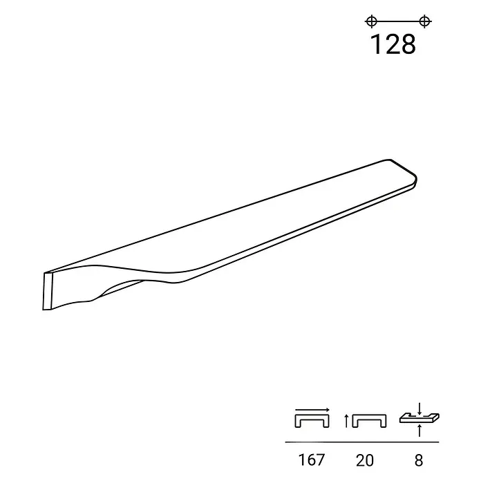 Rei Möbelgriff - Lochabstand: 128 mm, Aluminium, Schwarz - Langer, schlanker Möbelgriff mit ergonomisch geschwungenem Profil. Bohrlochabstand 128mm, Gesamtlänge 167mm.