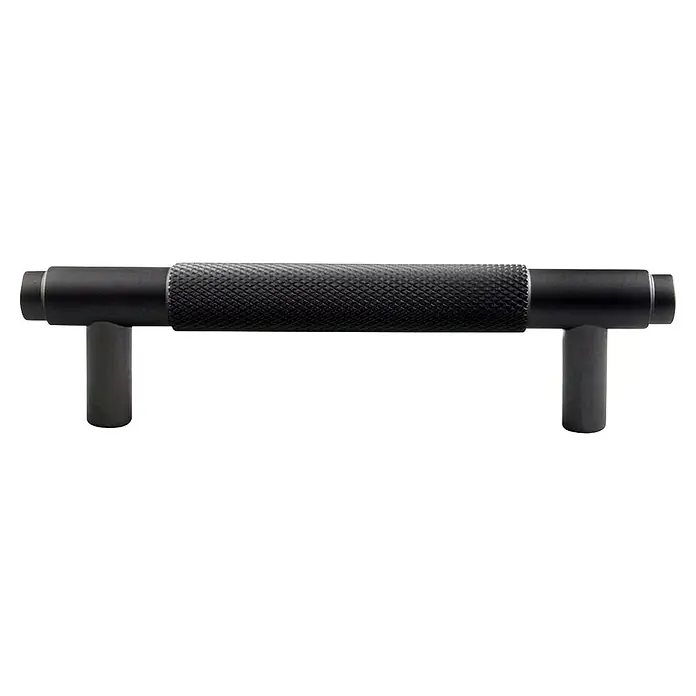 Rei Möbelgriff - Lochabstand: 96 mm, Aluminium, Schwarz, Trend - Schwarzer T-Griff-Möbelgriff mit gerändelter Mitte und glatten Stützen.