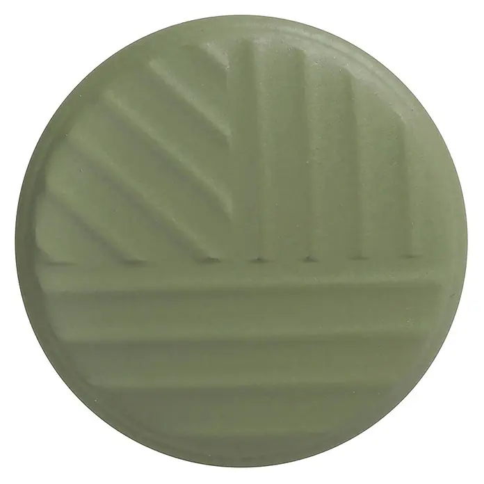 Rei Möbelknopf - Durchmesser: 32 mm, Olivgrün - Runde grüne Tablette mit diagonalen und horizontalen Rillen.