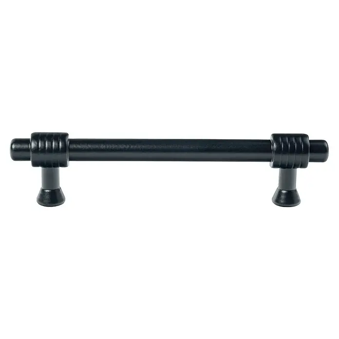 Rei Möbelgriff - Lochabstand: 96 mm, Sonstige, Schwarz, L x B x H: 127 x 14 x 39 mm - Matt-schwarzer Schrankgriff mit gerader Stange und geriffelten Stützpfosten.