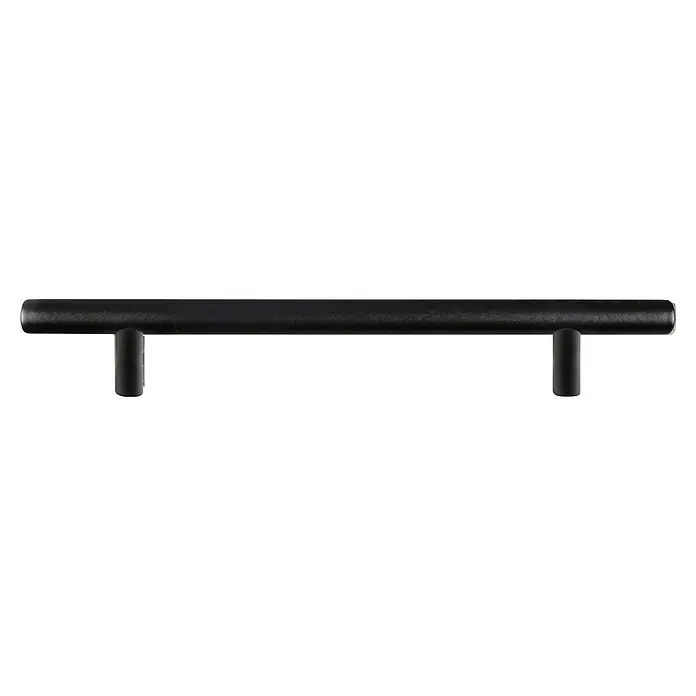 Rei Möbelgriff - Lochabstand: 128 mm, Stahl, Schwarz, Rund, L x B x H: 168 x 12 x 32 mm - Mattschwarzer zylindrischer T-Stangen-Schrankgriff.