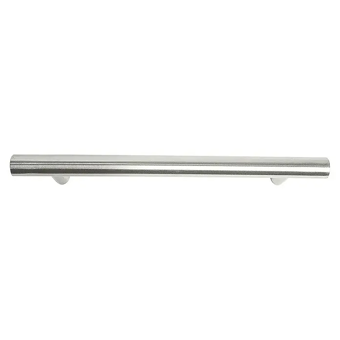 Rei Tirador para muebles - Distancia entre orificios: 128 mm, Acero, Acero inoxidable, Redonda - Tirador de mueble rectangular metálico plateado con dos patas de soporte.