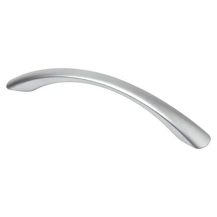 Rei Möbelgriff - Lochabstand: 128 mm, Aluminium, Matt Chrom - Gebogener silberner Metallschrankgriff.