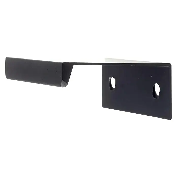 Rei Möbelgriff - Lochabstand: 32 mm, Aluminium, Schwarz, L x B x H: 50 x 18 x 32 mm - Dunkelgrauer L-förmiger Möbelgriff aus Metall mit zwei ovalen Befestigungslöchern.