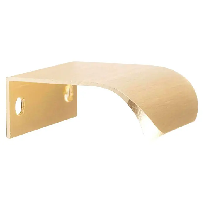 Rei Möbelgriff - Lochabstand: 32 mm, Aluminium, Messing, L x B x H: 52 x 18 x 40 mm - Cremefarbene, gebogene Regalstütze mit zwei ovalen Befestigungslöchern.
