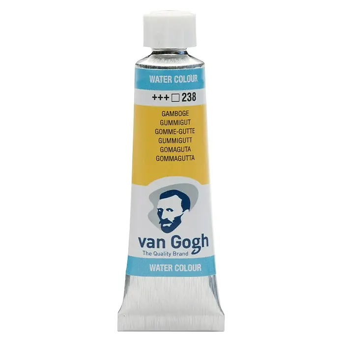 Talens Van Gogh Acuarela - Gomaguta, 10 ml, Tubo - Primer plano de un tubo de pintura de acuarela Van Gogh en color Gamboge.