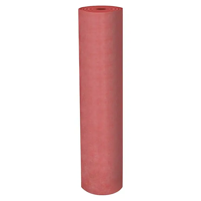 b!design Unterlagsmatte - 10 m², Stärke: 1,4 mm - Große, aufrechte Rolle aus texturiertem rot-pinkem Stoff oder Papier.