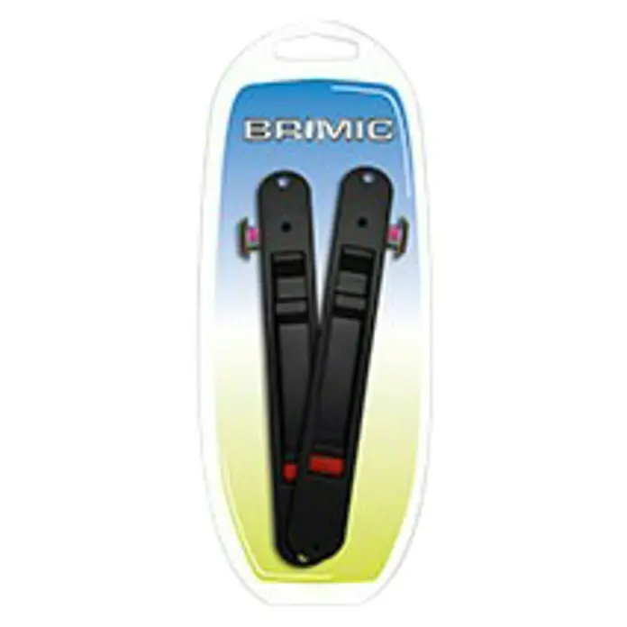 Micel Cerradura para puertas y ventanas 6821 - Blanco - En la imagen, seguridad para ventanas BrimiC en un embalaje transparente con degradado azul-amarillo y orificio para colgar. Protege tu casa.