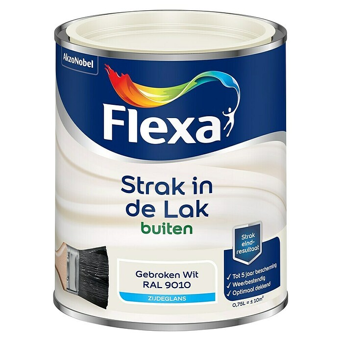 Flexa Strak in de Lak Kleurlak Gebroken Wit RAL 9010 (750 ml, Buiten) | BAUHAUS