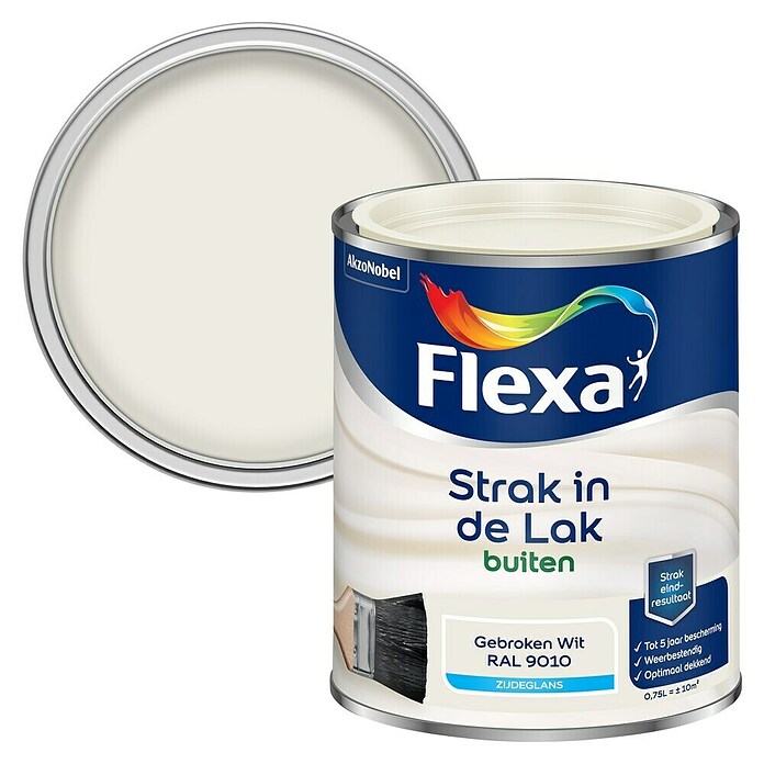 Flexa Strak in de Lak Kleurlak Gebroken Wit RAL 9010 (750 ml, Buiten) | BAUHAUS