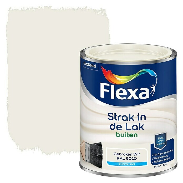 Flexa Strak in de Lak Kleurlak Gebroken Wit RAL 9010 (750 ml, Buiten) | BAUHAUS