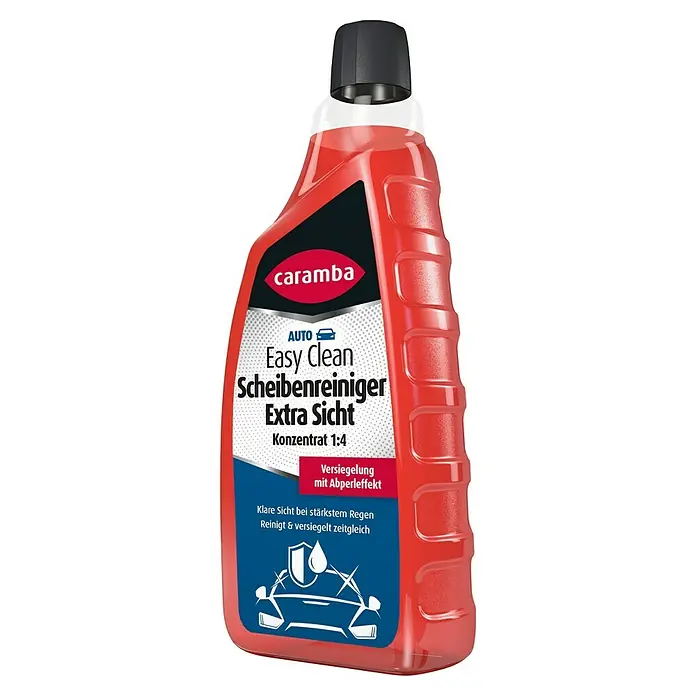 Caramba Scheibenreiniger Easy Clean - 1 l - Rote Caramba Easy Clean Scheibenreiniger-Konzentratflasche mit schwarzer Kappe, für zusätzliche Sicht und Regen abweisende Versiegelung.