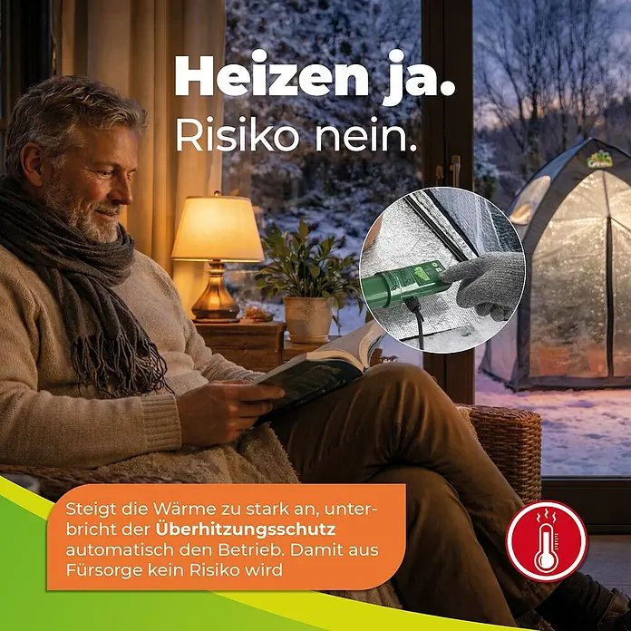 BioGreen Gewächshaus-Heizung - Heizleistung: 135 W - Grüner Gewächshausheizer mit Überhitzungsschutz, sicher in einem verschneiten Außenzelt zum Warmhalten von Pflanzen.