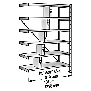 Scholz Aktenregal Anbauelement (H x B x T: 192 x 121 x 30 cm, Traglast pro Boden: 60 kg, Anzahl Böden: 6 Stk., Stecken, Silber)