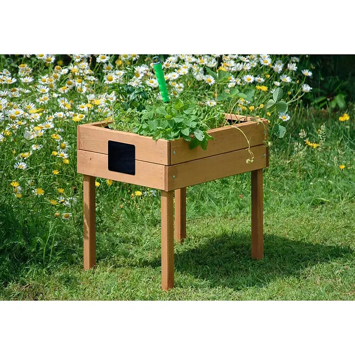 Dobar Hochbeet - 50 x 40 x 45 cm, Holz, Braun - Hochbeet aus Holz mit Pflanzen, ideal für Kräuter und Gemüse im Garten oder auf der Terrasse. Praktisch und dekorativ.