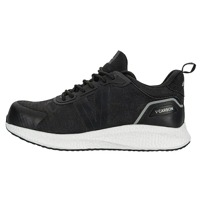 Vito Zapato bajo de seguridad V-Carbon - 46, Negro, Clase de protección según EN ISO 20345: S3 - Zapatilla de seguridad negra con suela blanca texturizada y marca 'V-CARBON' en el talón.