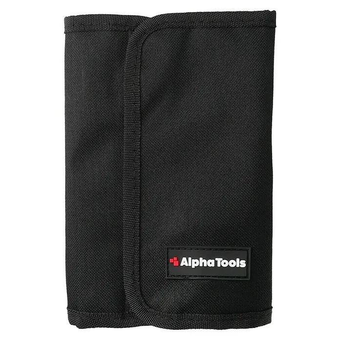 Alpha Tools Schraubertüte - Gesamtumfang: 10 -tlg., Chrom-Vanadium-Stahl - Faltbare schwarze Werkzeugrolle aus Stoff mit Alpha Tools Logo.