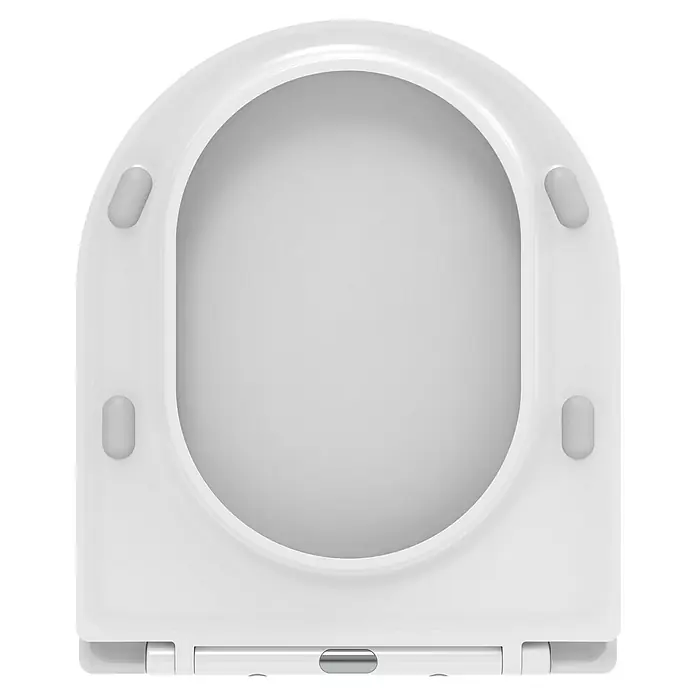 Camargue WC-Sitz Amsterdam - Duroplast, Weiß, Mit Absenkautomatik - Weißer Toilettensitz, offen, mit ovaler Öffnung, Stoßpuffern und sichtbaren Scharnieren.